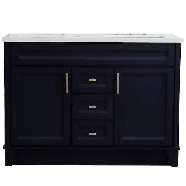 Bellaterra Home 49 in. W x 22 in. D Double Bath Vanity in Blue with Engineered Stone Vanity Top in White with White Rectangle Basins