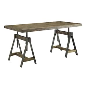 63 in. Rectangular Distressed Brown Writing Desk with Adjustable Height Feature