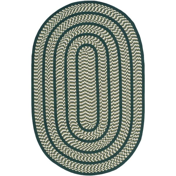 SAFAVIEH Braided Ivory/Dark Green 5 ft. x 8 ft. Oval Border Area Rug