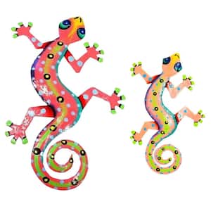 Colorful Gecko Haitian Metal Garden Art, Big and Small with Polka Dots