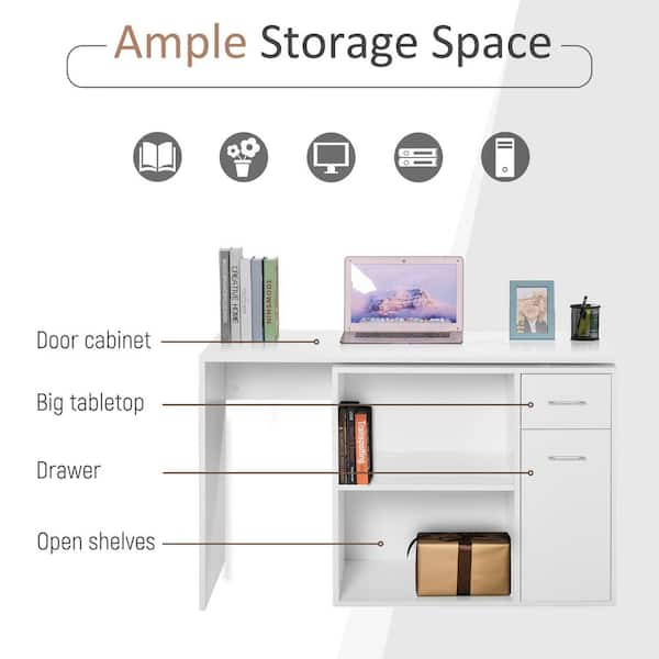 HOMCOM 47 in. White Computer Desk Home Office L-Shaped Corner Desk Study  Workstation Table with 2-Side Shelves 836-461WT - The Home Depot