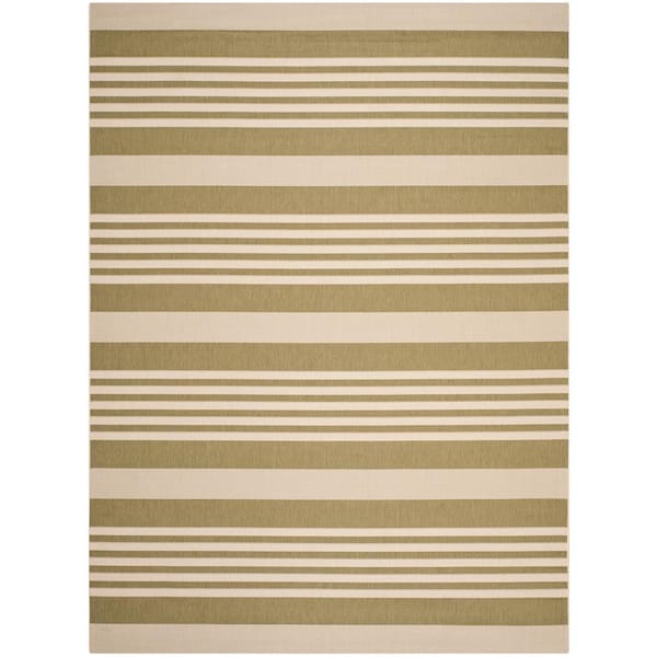 SAFAVIEH Courtyard Green/Beige 8 ft. x 10 ft. Striped Indoor/Outdoor Patio  Area Rug