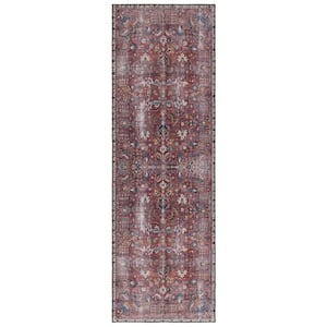 Tucson Red/Beige 3 ft. x 8 ft. Machine Washable Distressed Border Floral Runner Rug