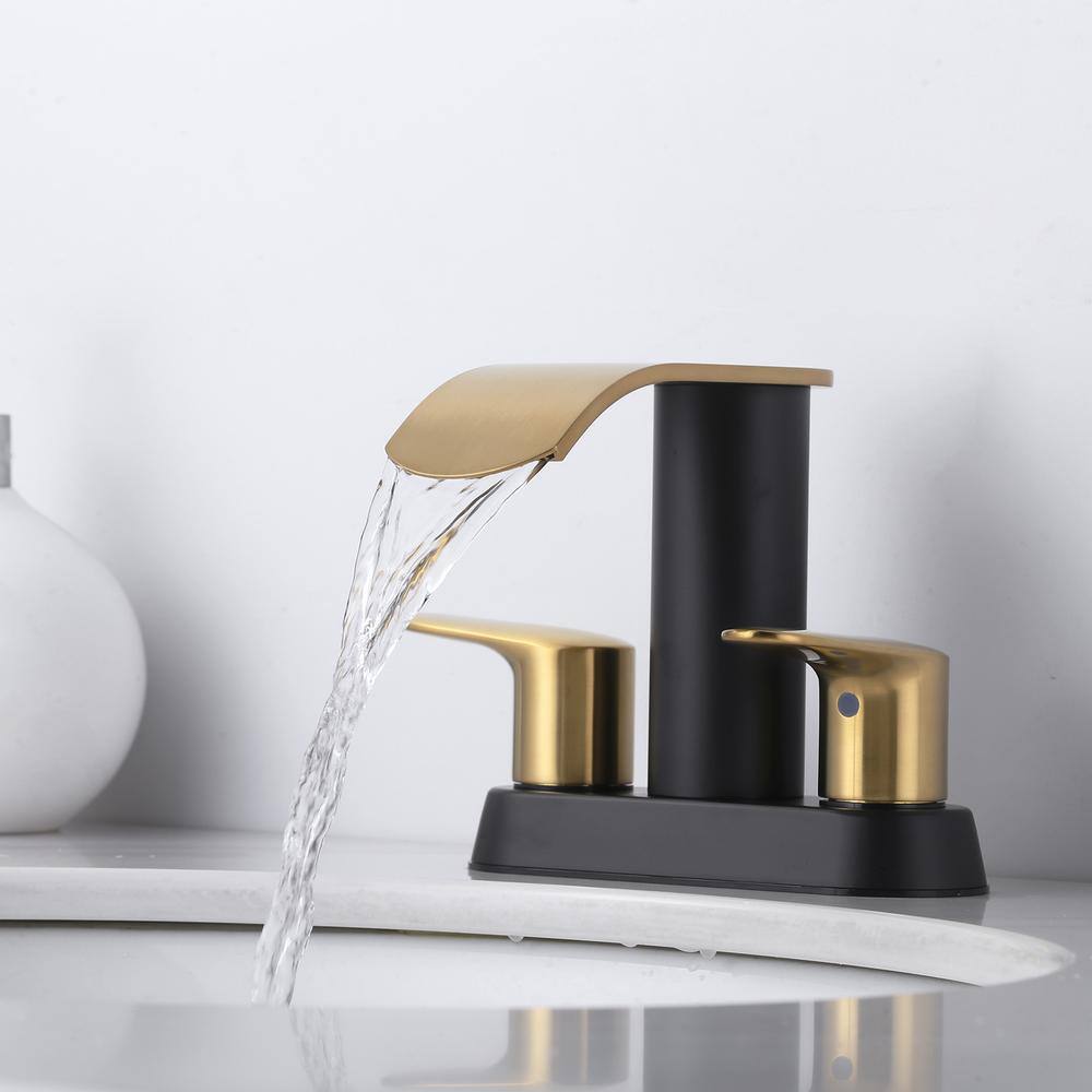 Gold and Matte Black Stainless Steel Double Handle Waterfall Bathroom Faucet