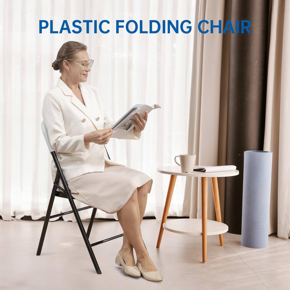 White Powder Coated Steel 8-Piece Folding Dining Chairs
