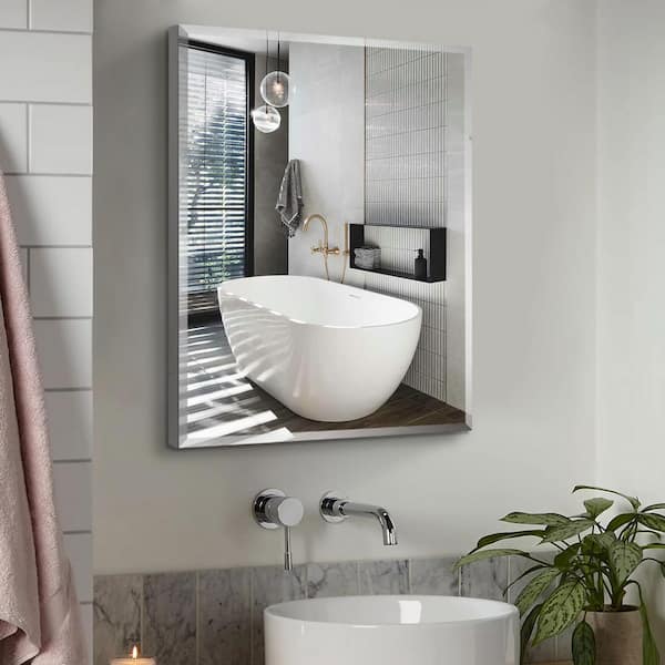 Unbranded 24 in. W x 30 in. H Rectangular Silver Aluminum Recessed/Surface Mount Medicine Cabinet with Mirror Bathroom Storage