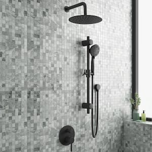 Refuge 6-Spray Patterns with 1.8 GPM 10 in. Wall Mounted Dual Showerheads with Slide Bar and Valve in Matte Black