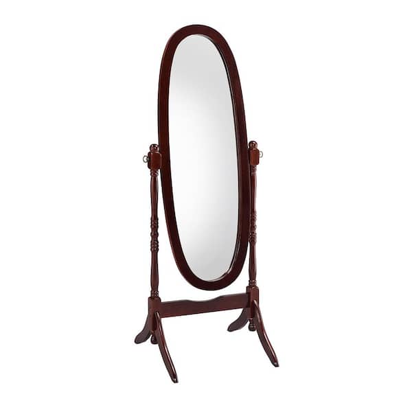 23 in. W x 59 in. H Reproduction Oval Cherry Finish Frame Wooden Floor Mirror