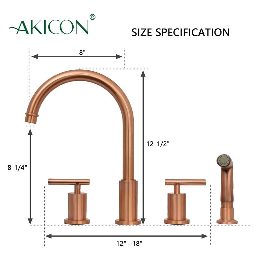 Copper Brushed Double Handle High-Arc Kitchen Faucet with Side Spray