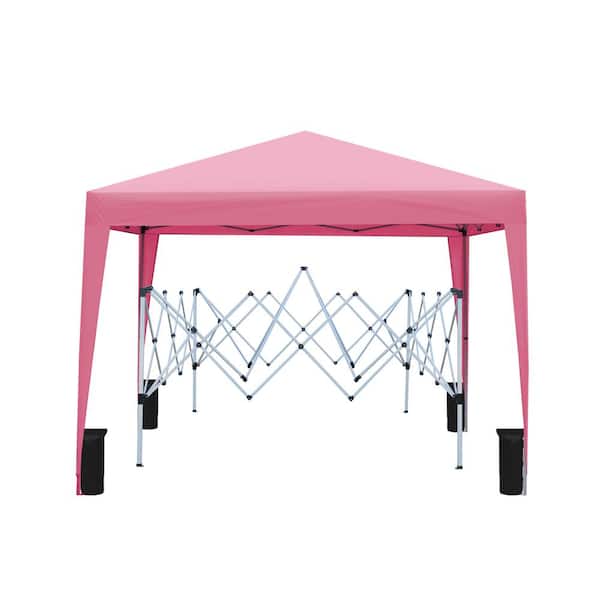 Sudzendf 10 ft. x 10 ft. Pink Pop-Up Canopy Gazebo Tent with Removable Sidewall, Windows, Carry Bag and 4pcs Weight bag