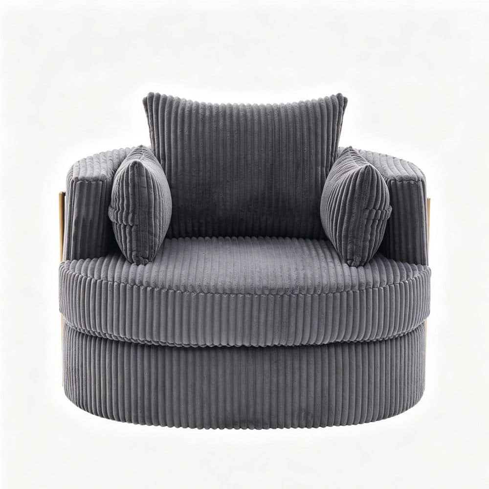Modern Gray Corduroy 360-Degree Swivel Metal Frame Round Barrel Chair With Hidden Storage Space And Pillows price history on PriceWatchPro