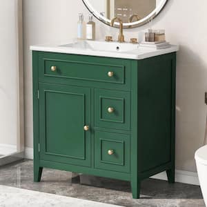 30 in. W x 18.3 in. D x 32.5 in. H Single Sink Freestanding Bath Vanity in Green with White Ceramic Top