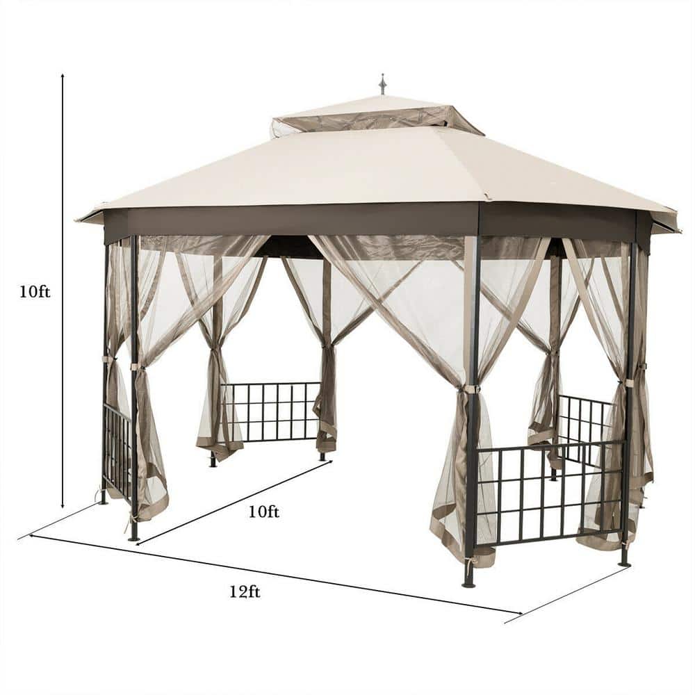 12-ft x 10-ft Beige Metal Polyester Octagonal Gazebo