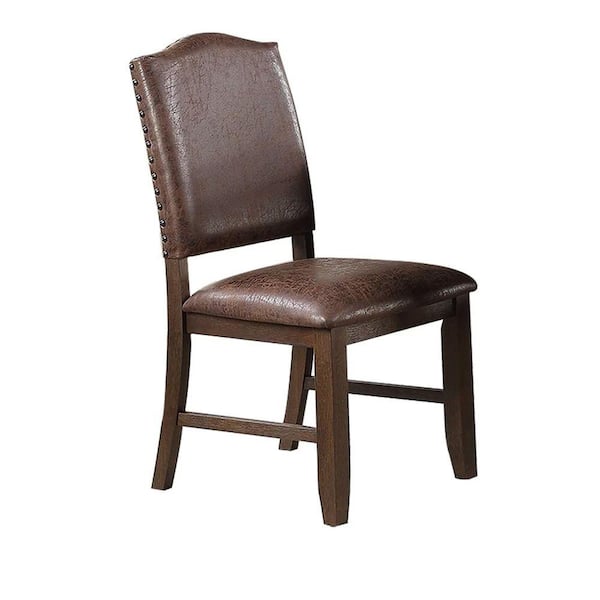 Benjara Brown And Silver Fabric Nailhead Trim Dining Chair Set Of 2 Bm299006 The Home Depot 9782