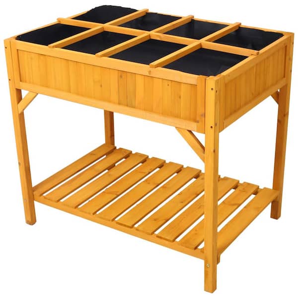 Anky Elevated 8 Pocket Herb Garden Bed 36 in. Brown Wood Rectangular Outdoor Raised Planter Boxe