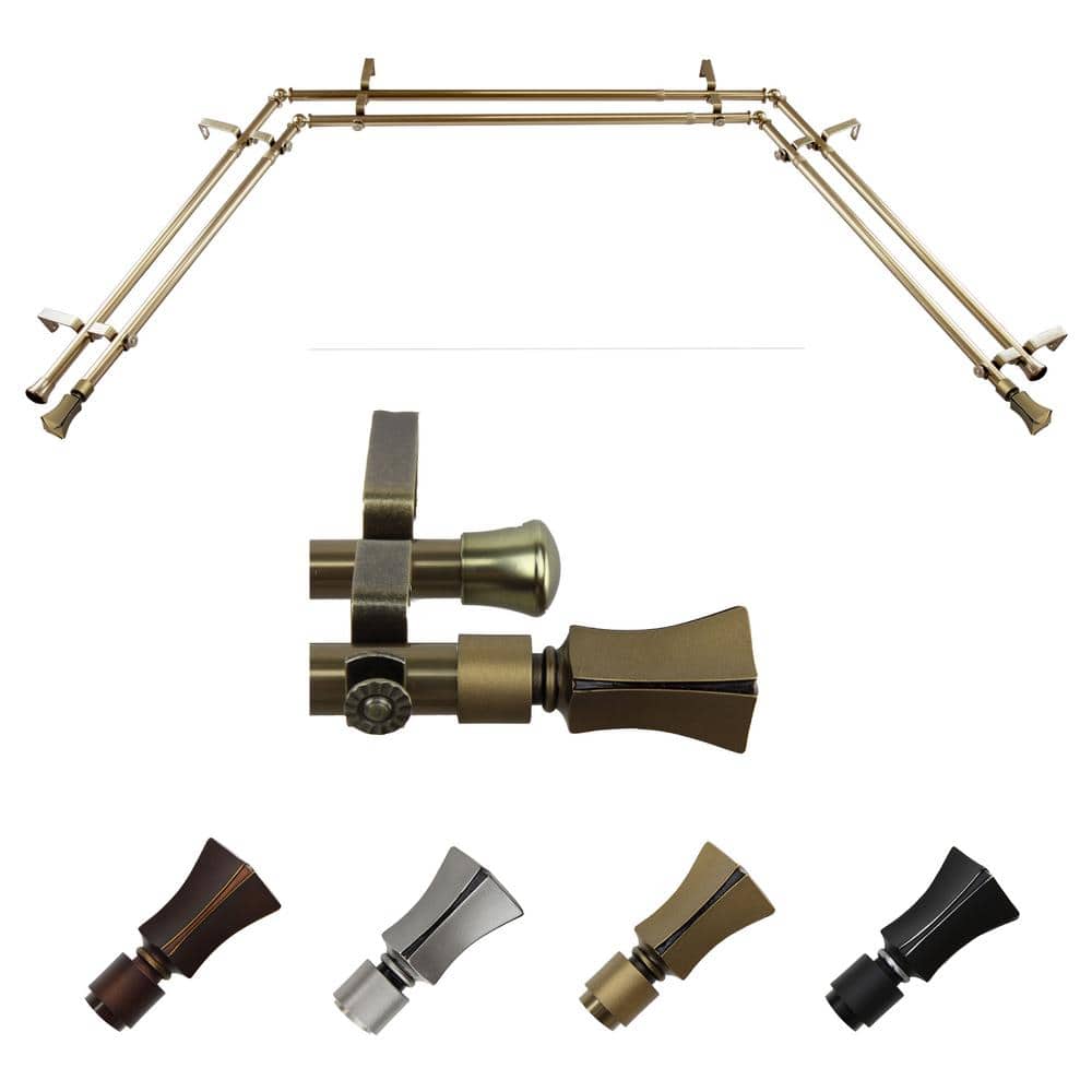 "13/16"" Dia Adjustable 20""-36"", 38""-72"" Bay Window Double Curtain Rod with Ariana Finials in Antique Brass" price history on PriceWatchPro
