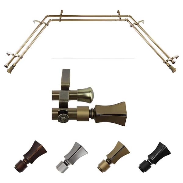 EMOH 13/16" Dia Adjustable 20"-36", 38"-72" Bay Window Double Curtain Rod with Ariana Finials in Antique Brass