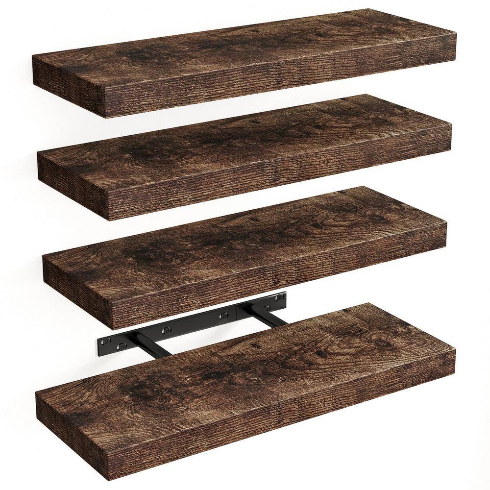 15.8 in. W x 5.5 in. D Rustic Brown Solid Wood Decorative Wall Shelf, (Set 