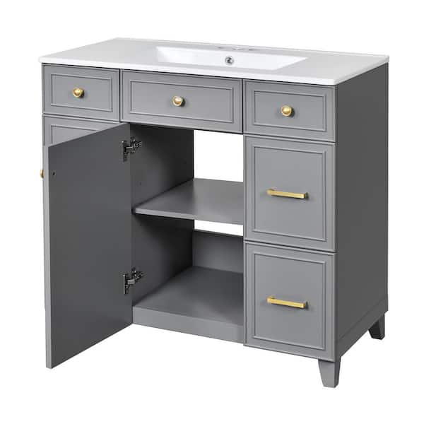 Polibi 36 in. W Single Sink Freestanding Bath Vanity in Gray with