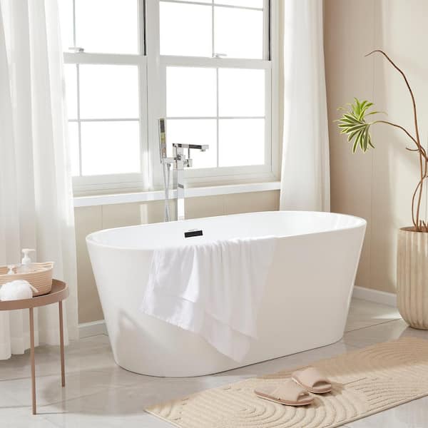 Bordeaux 54 in. Acrylic Flatbottom Freestanding Bathtub in White Bordeaux 54 in. Acrylic Flatbottom Freestanding Bathtub in White