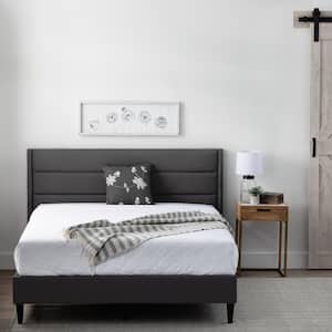 Amelia Black Charcoal Upholstered King Bed with Horizontal Channels