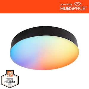 Lakeshore 13 in. Light Matte Black Color Changing and Adjustable CCT Integrated LED Flush Mount Powered by Hubspace