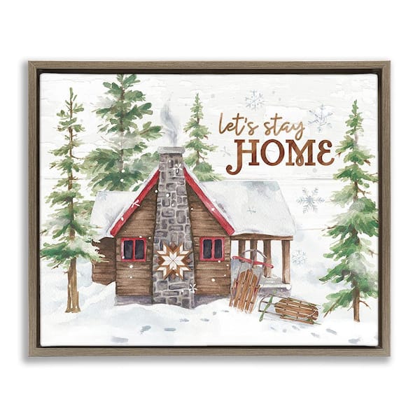 Stupell Industries Cozy Winter Cabin Phrase by Courtney Morgenstern 1-Piece Floater Frame Graphic Print Nature Art Print 31 in. x 25 in.
