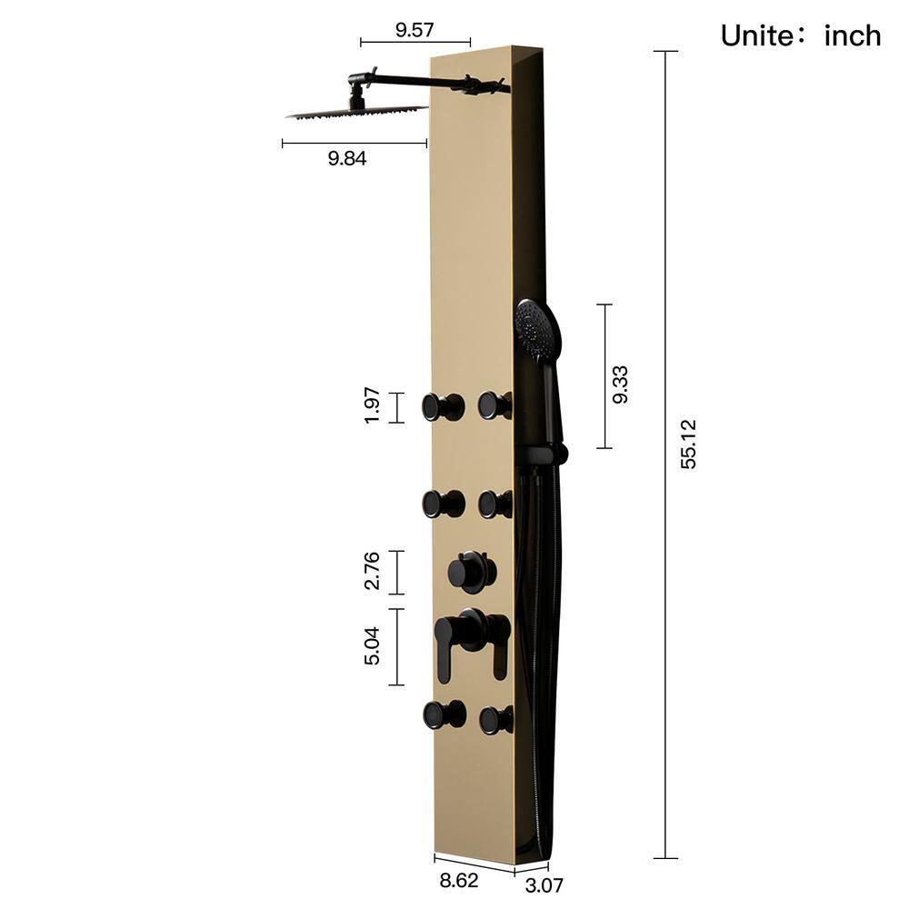 Black Gold 60.55'' Shower Panel with Adjustable Shower Head