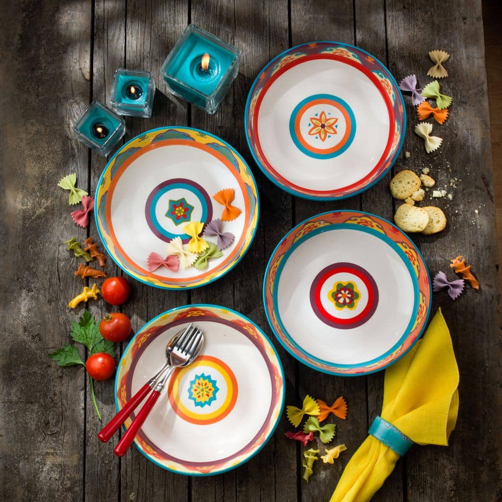 Galicia Multicolor Ceramic Bohemian Pasta Bowls, Set of 4