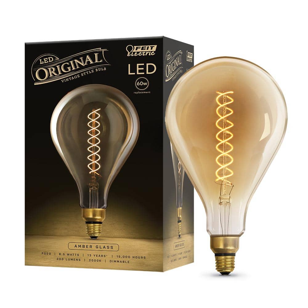 60W Equivalent PS50 Dimmable LED Amber Glass Vintage Edison Oversized Light
