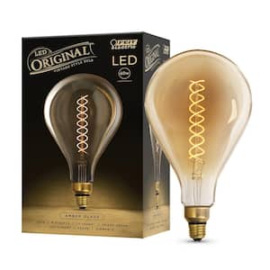 60W Equivalent PS50 Dimmable LED Amber Glass Vintage Edison Oversized Light Bulb With Spiral Filament Warm White
