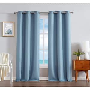 Milton Dusty Blue Thermal Woven 38 in. W x 96 in. L Grommet Room Darkening Curtain (2-Panels)