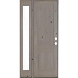 44 in. x 96 in. Rustic knotty alder Left-Hand/Inswing Clear Glass Grey Stain Wood Prehung Front Door with Left Sidelite