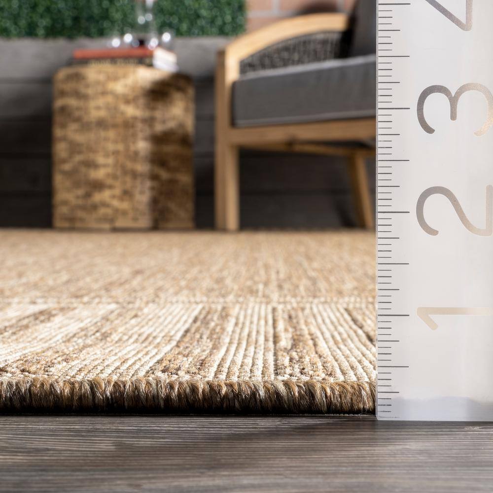 Casual Striped Border Light Brown Synthetic 4'x6' Area Rug