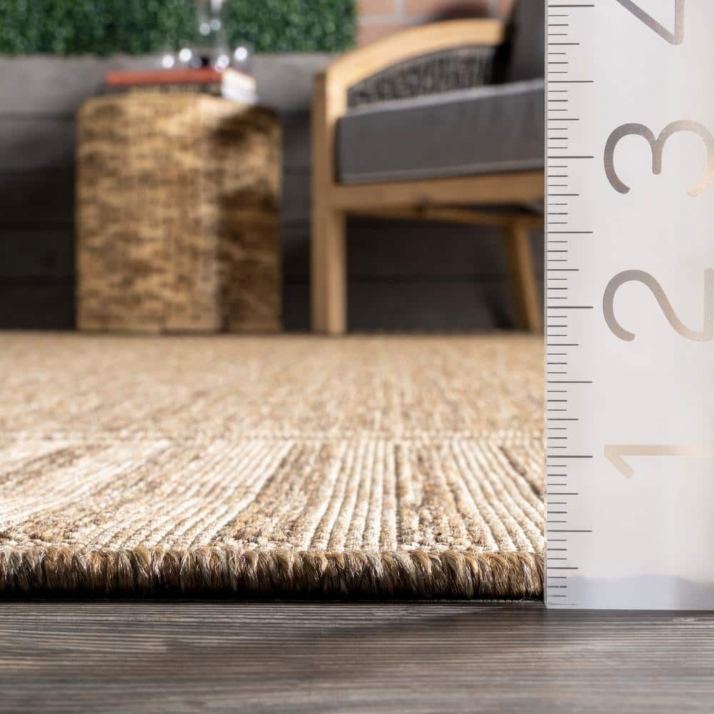 Casual Elegance Light Brown Stripe Indoor/Outdoor Square Rug