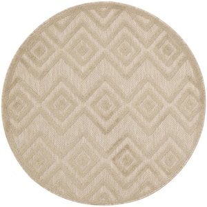 Versatile Cream 4 ft. x 4 ft. Diamond Contemporary Round Indoor Area Rug