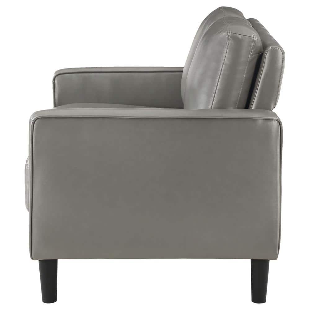 Ruth Dark Gray Faux Leather Track Arm Loveseat