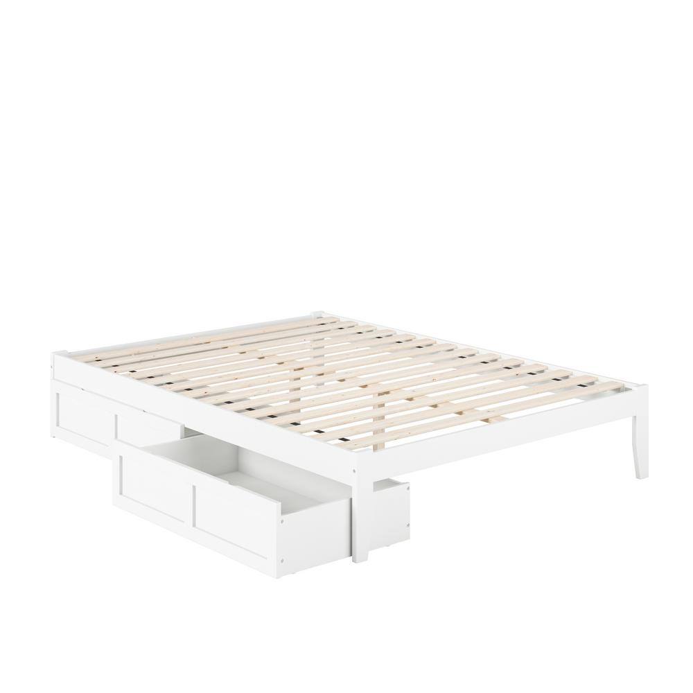 Colorado Queen Platform Bed with USB Charging and Dual Storage Drawers in White