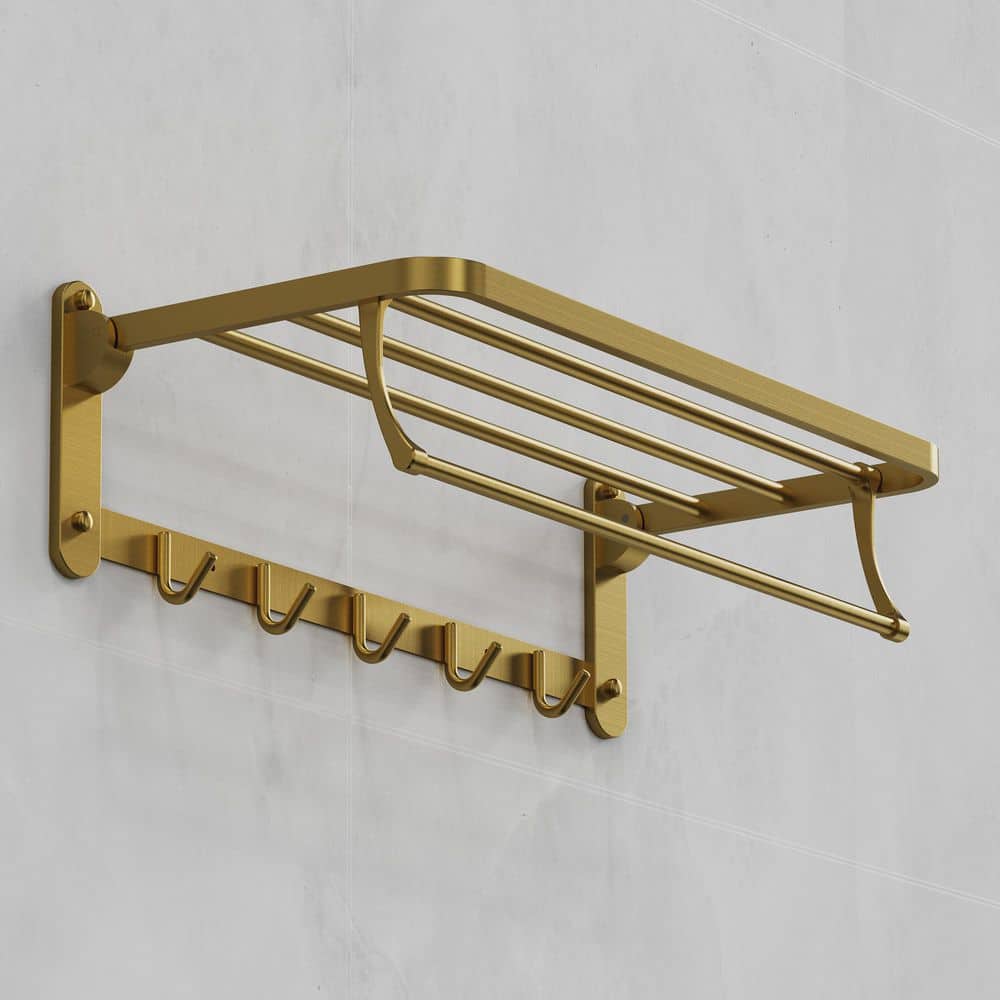 1-Spray Wall Mount Handheld Shower Head Foldable Towel Rack with Shelf, Stainless Steel, 1.8 GPM in Brushed Gold price history on PriceWatchPro