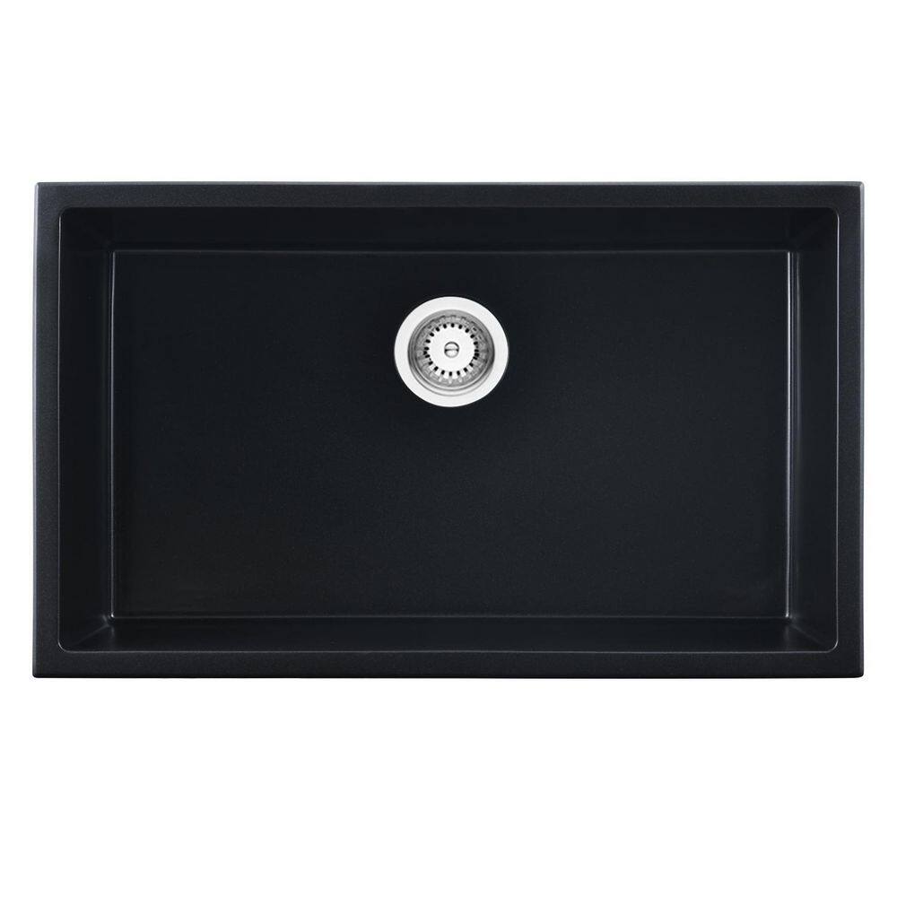 CASAINC Matte Black Quartz 30 in. Single Bowl Undermount Kitchen Sink