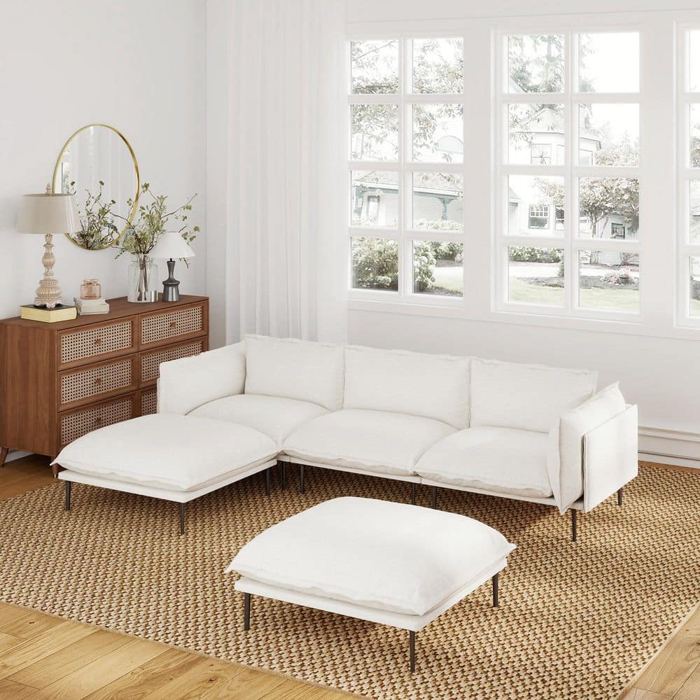 Modern 111 in. 5-Piece Tapered Arm Velvet Modular Sectional Sofa, Comfort Deep Seat Cloud Couch with Ottomans in. Beige price history on PriceWatchPro