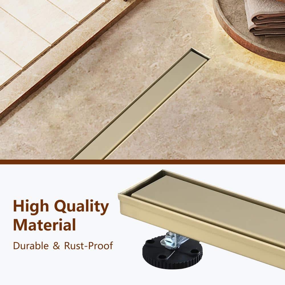 30 Inch Brushed Gold Stainless Steel Linear Shower Drain