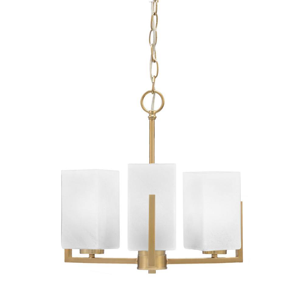 Cottonwood 13 in. 3 Light New Age Brass Chandelier with 3.5 in. Square Whit