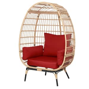Pato Beige Wicker Egg Chair with Removable Soft Red Cushion
