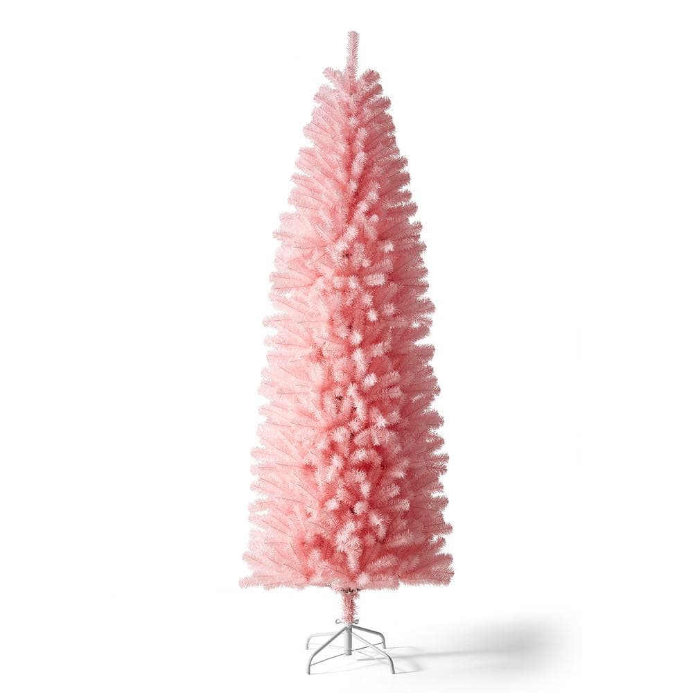 Glitzhome 7.5 ft. Pink Pencil Tinsel Artificial Christmas Tree