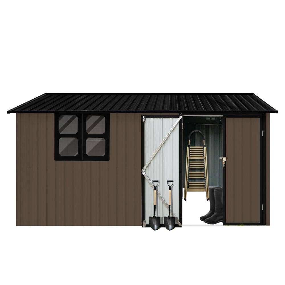 Brown 12x10 Ft Metal Outdoor Garden Storage Shed with Windows Hinged Door and Vents price history on PriceWatchPro