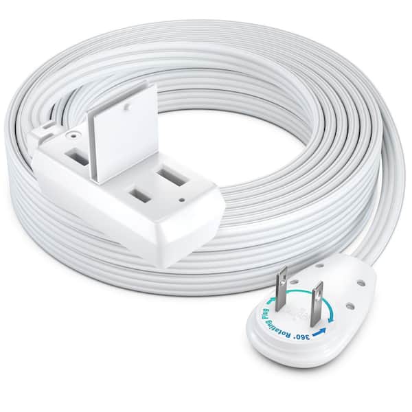 25 ft. 16/2 Light Duty Indoor Extension Cord 360° Rotating Flat Plug 2-Prong Flat Wire with Cover, White