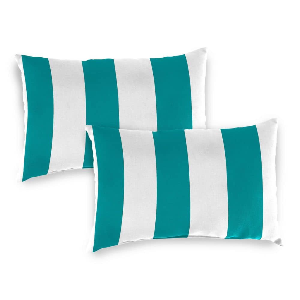 14 in. L x 20 in. W x 6 in. T Rectangular Outdoor Lumbar Pillow in Awning Turquoise (2-Pack) price history on PriceWatchPro