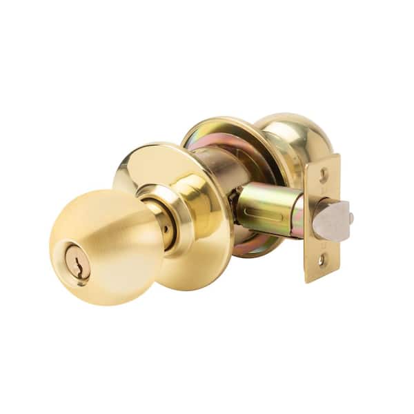 Taco SVB Series Standard Duty Bright Brass Grade 2 Commercial Cylindrical Entry Door Knob with Lock