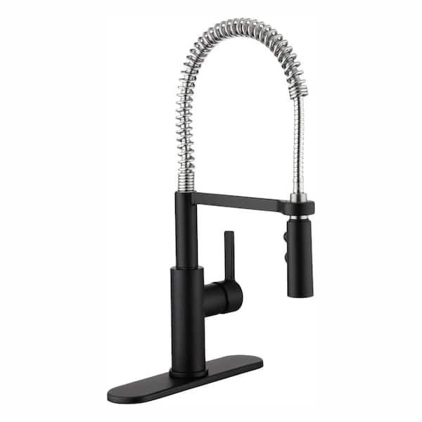 Glacier Bay Statham Single-Handle Coil Spring Neck Kitchen Faucet with TurboSpray in Dual Finish Stainless Steel & Matte Black
